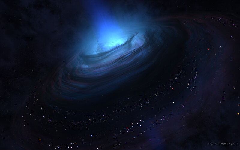 Spiral Galaxy in Space — Blue, Dramatic, Night, Digital Art, Stars, Nebula, Cosmic Dust, Black