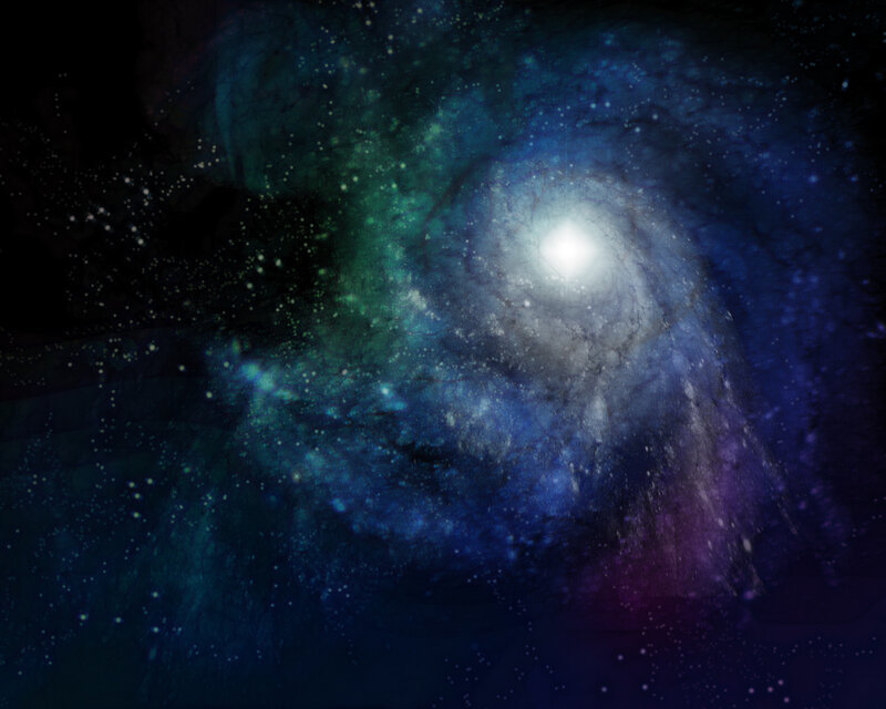 Spiral Galaxy in Space — Blue, Dramatic, Night, Digital Art, Stars
