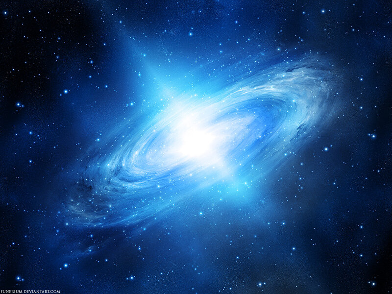 Spiral Galaxy in Space — Blue, Serene, Night, Digital Art, Stars, Nebula