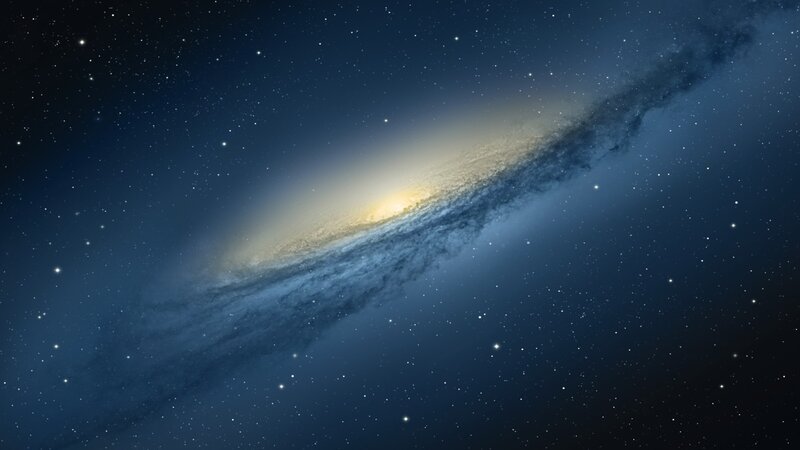 Spiral Galaxy in Space — Blue, Serene, Night, Digital Art, Stars, Nebula, Yellow