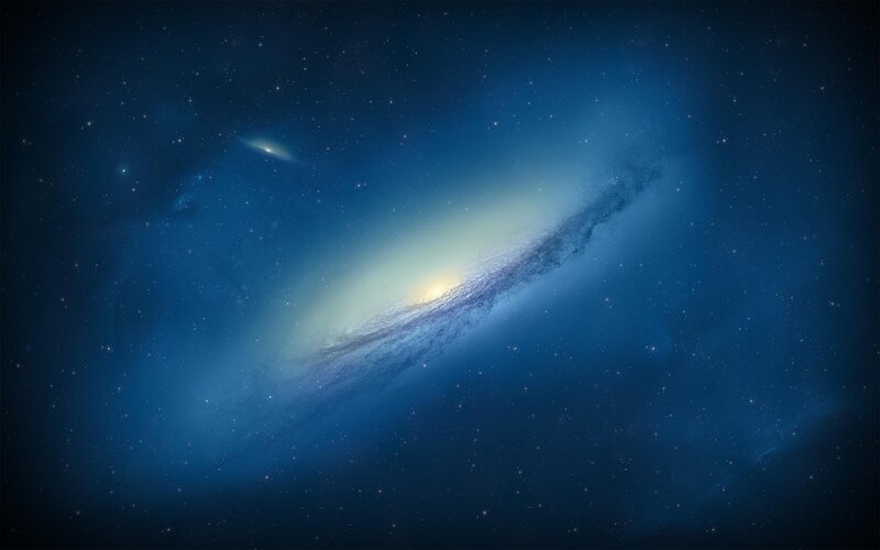 Spiral Galaxy in Space — Blue, Serene, Night, Digital Art