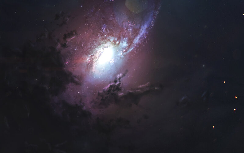 Spiral Galaxy in Space — Purple, Dramatic, Night, Digital Art