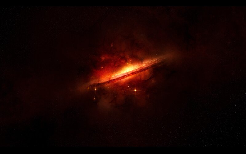 Spiral Galaxy in Space — Red, Dramatic, Digital Art, Stars, Nebula