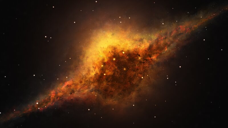 Spiral Galaxy — Orange, Dramatic, Digital Art