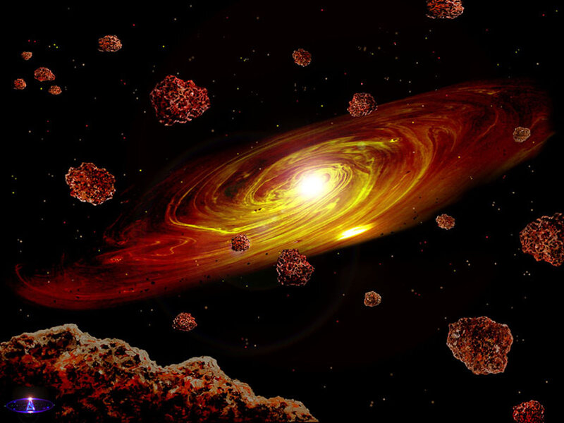 Spiral Galaxy with Asteroids — Black