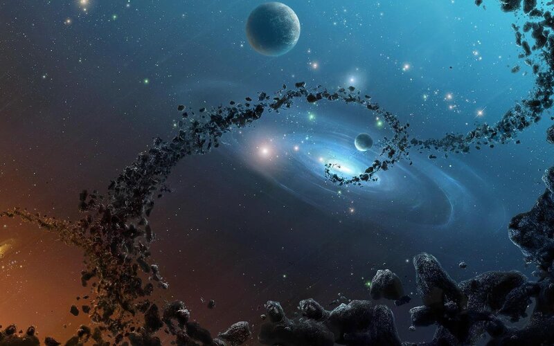 Spiral Galaxy with Asteroids
