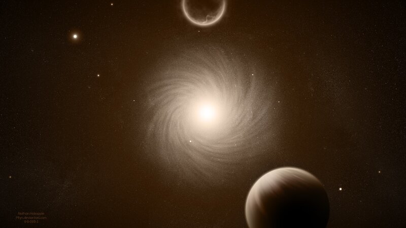 Spiral galaxy with planets