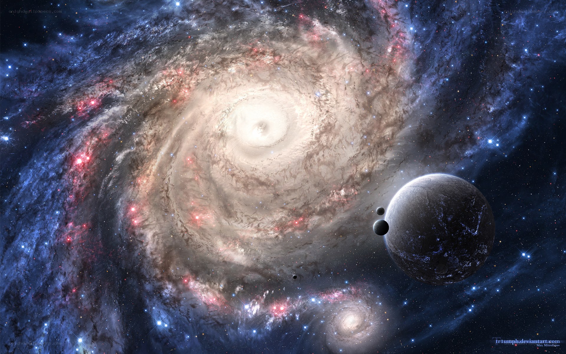 Spiral galaxy with planets