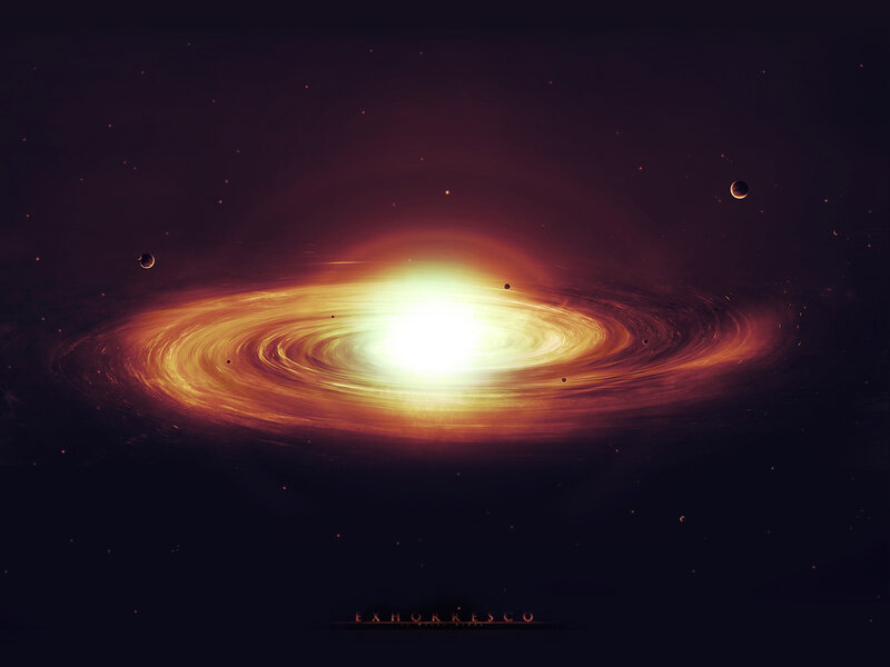 Spiral Galaxy with Planets — Black
