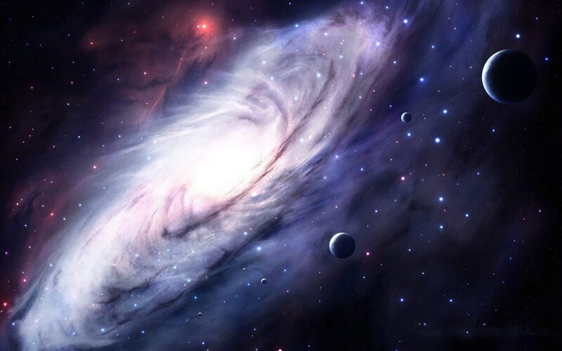 Spiral Galaxy with Planets — Purple, Cosmic, Night
