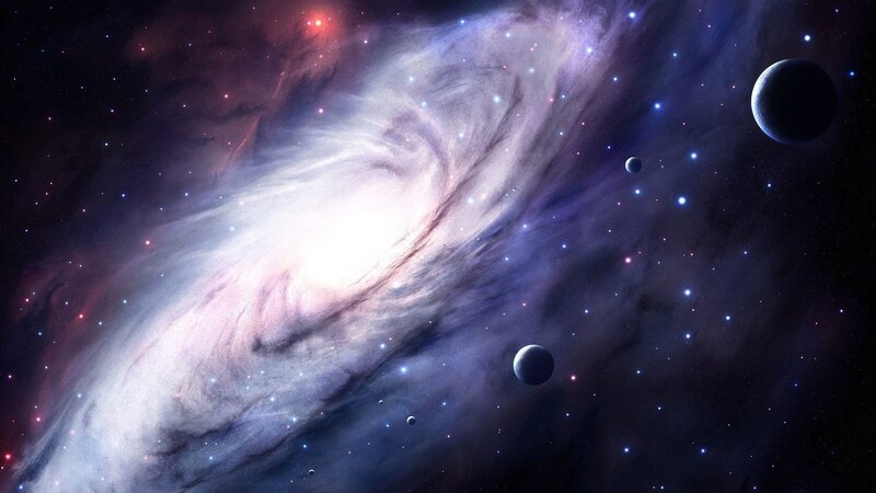 Spiral Galaxy with Planets — Purple, Cosmic