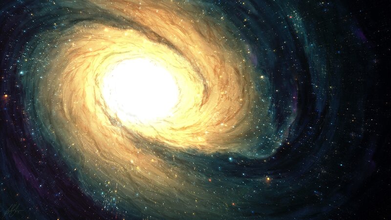 Spiral Galaxy — Yellow, Dramatic, Digital Art, Stars, Nebula