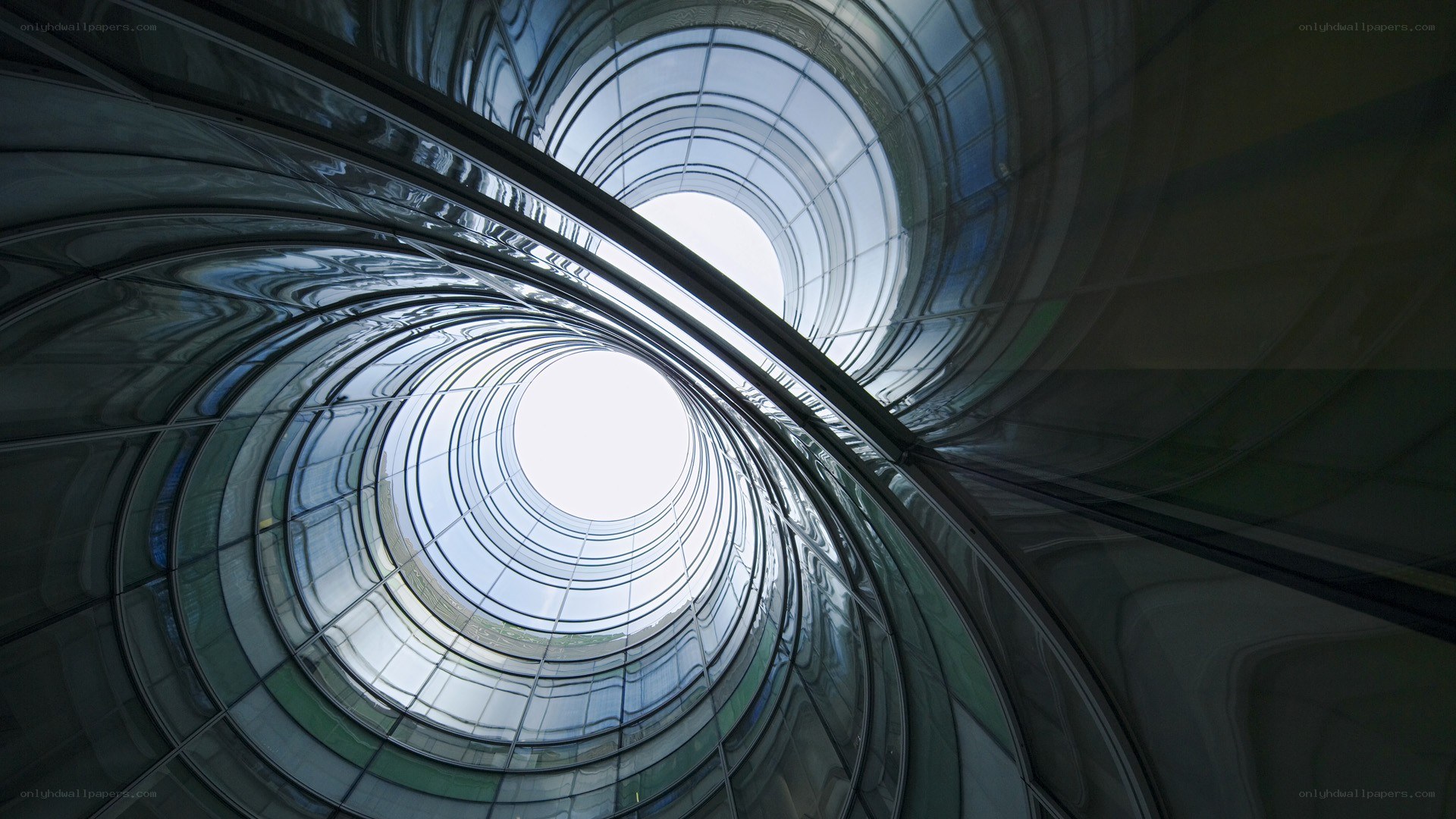 Spiral glass atrium view