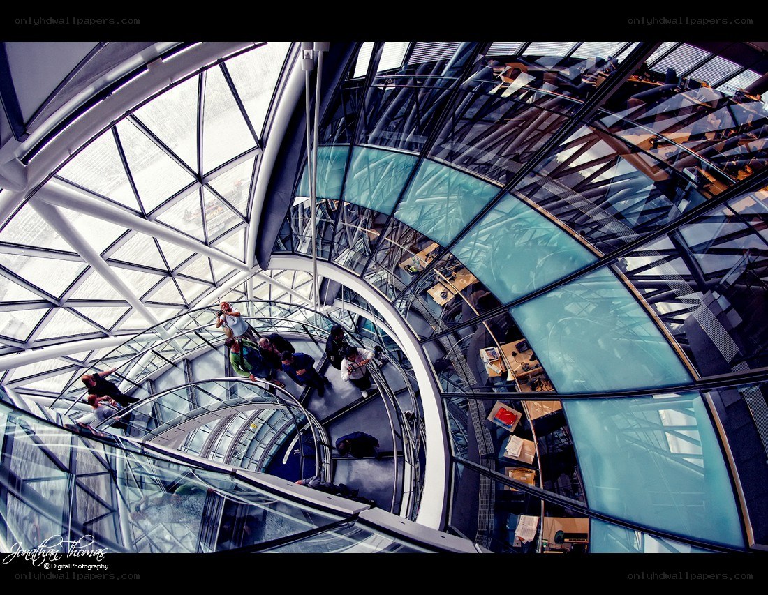 Spiral glass staircase interior
