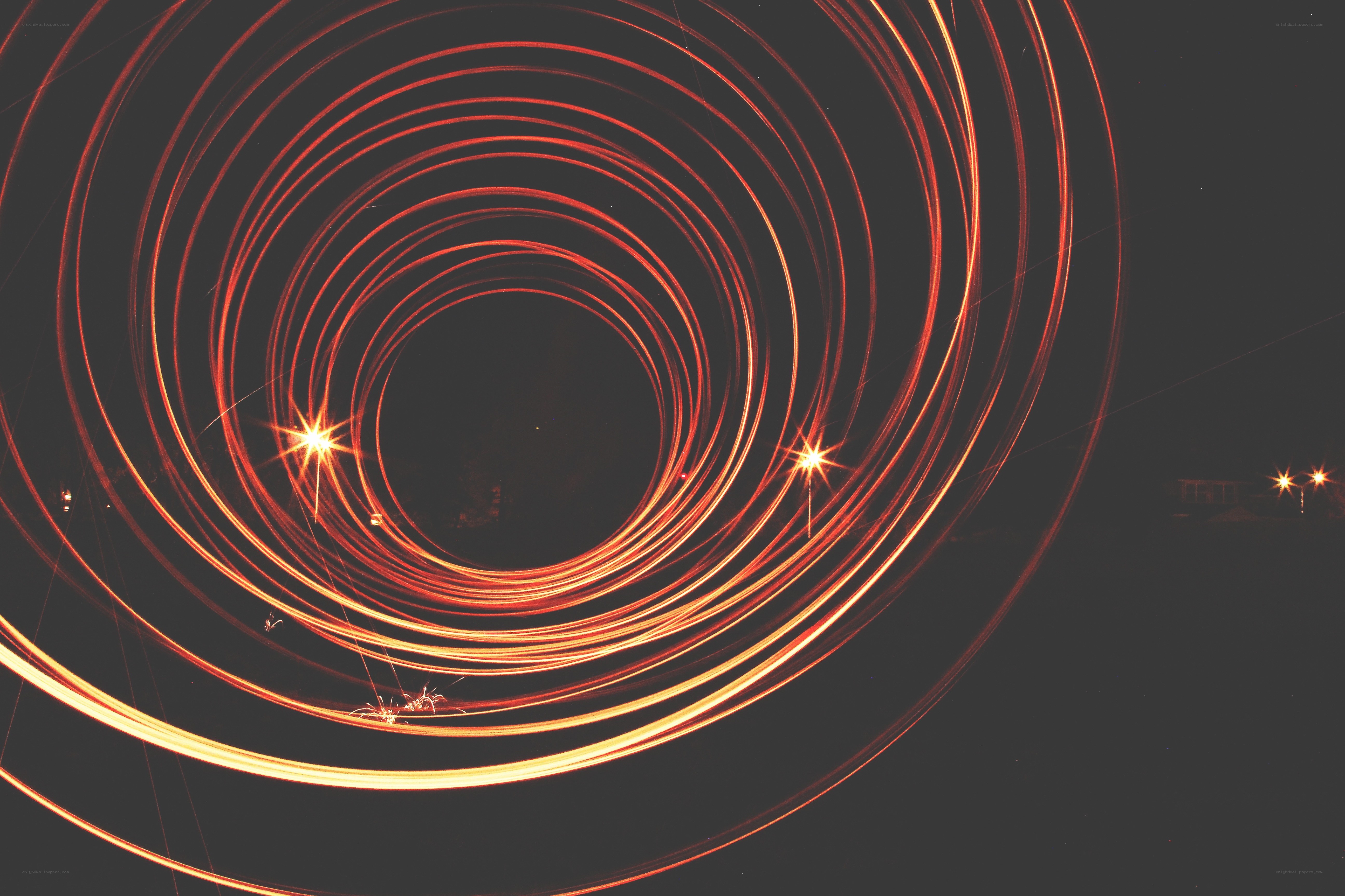 spiral light trails at night
