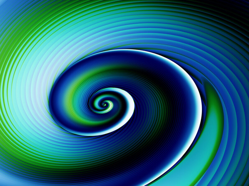 Spiral of green and blue light