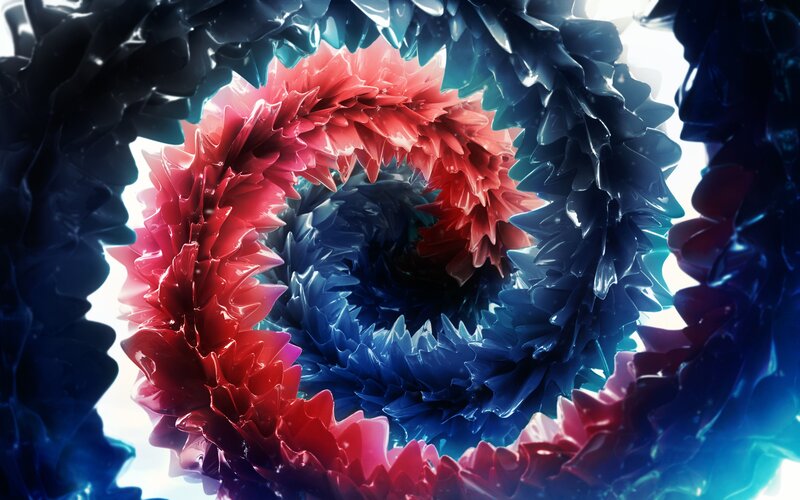 Spiral of Red and Blue Shapes