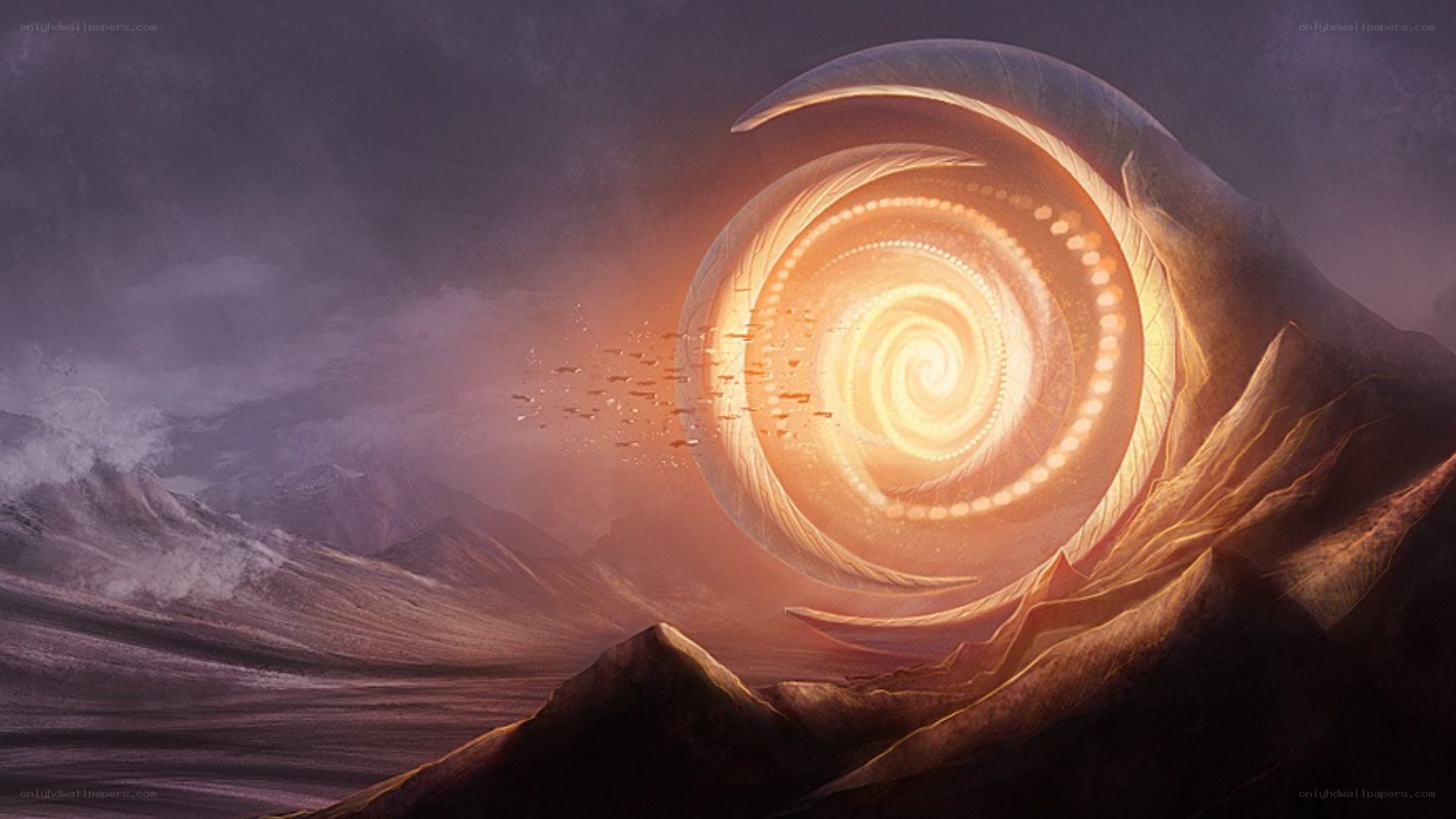 Spiral portal in a desolate landscape
