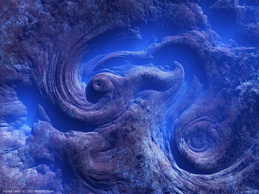 Spiral rock formations in blue light