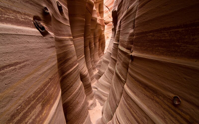 Spiral sandstone formations in a canyon