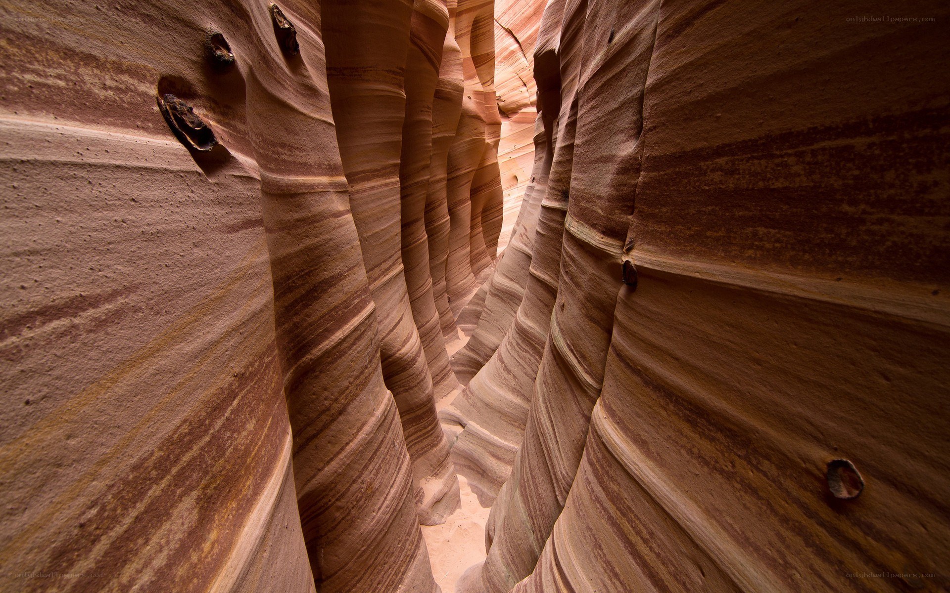 Spiral sandstone formations in a canyon