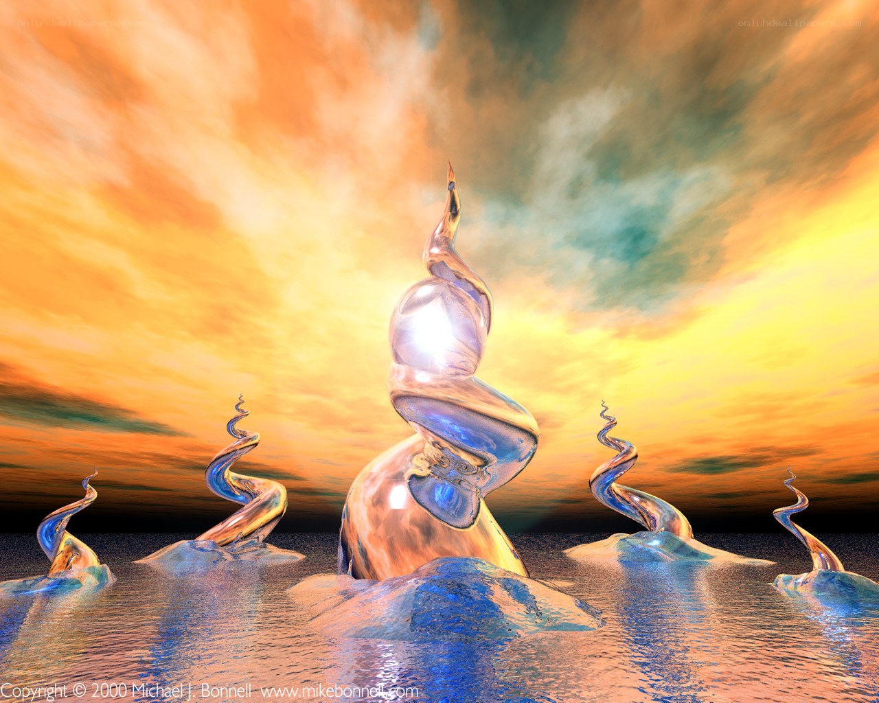 Spiral sculptures in sunset