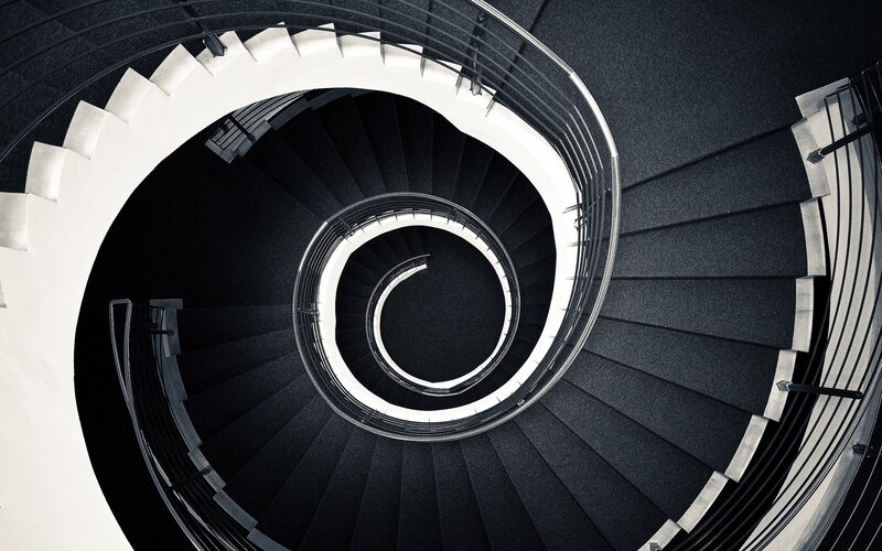 Spiral Staircase — Black, Dramatic, Photograph, Stairs, Railing