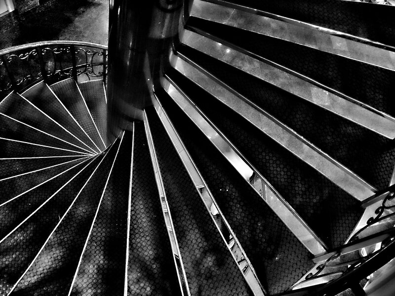 Spiral Staircase — Black, Dramatic, Photograph