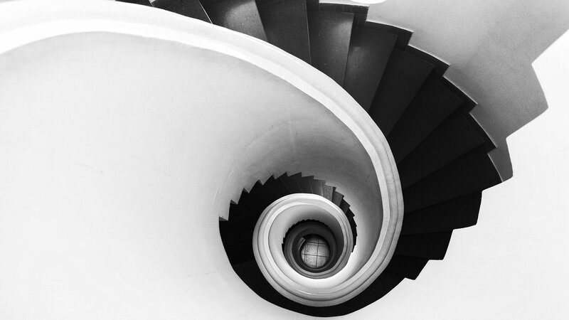 Spiral Staircase from Above — Black, Minimalist