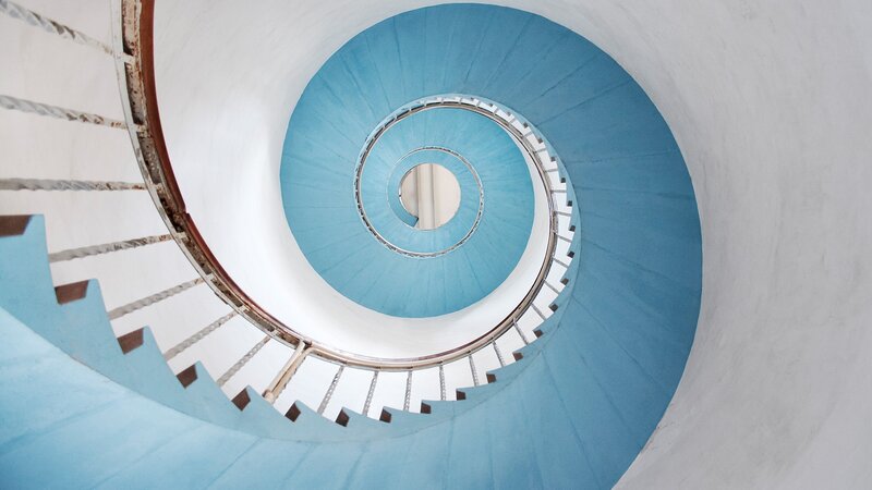Spiral Staircase from Below — Blue