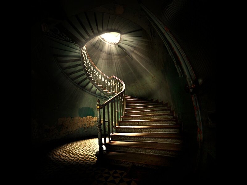 Spiral Staircase in Dark Room
