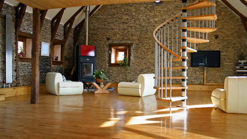 Spiral Staircase in Living Room — Brown