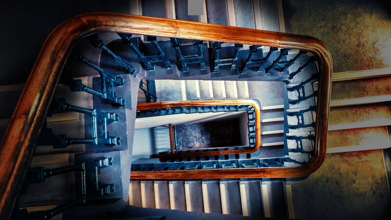 Spiral Staircase Interior — Brown, Dramatic, Photograph