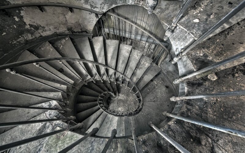 Spiral Staircase Interior — Gray, Dramatic