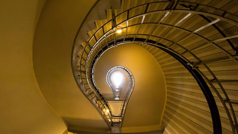 Spiral Staircase Interior — Yellow, Dramatic