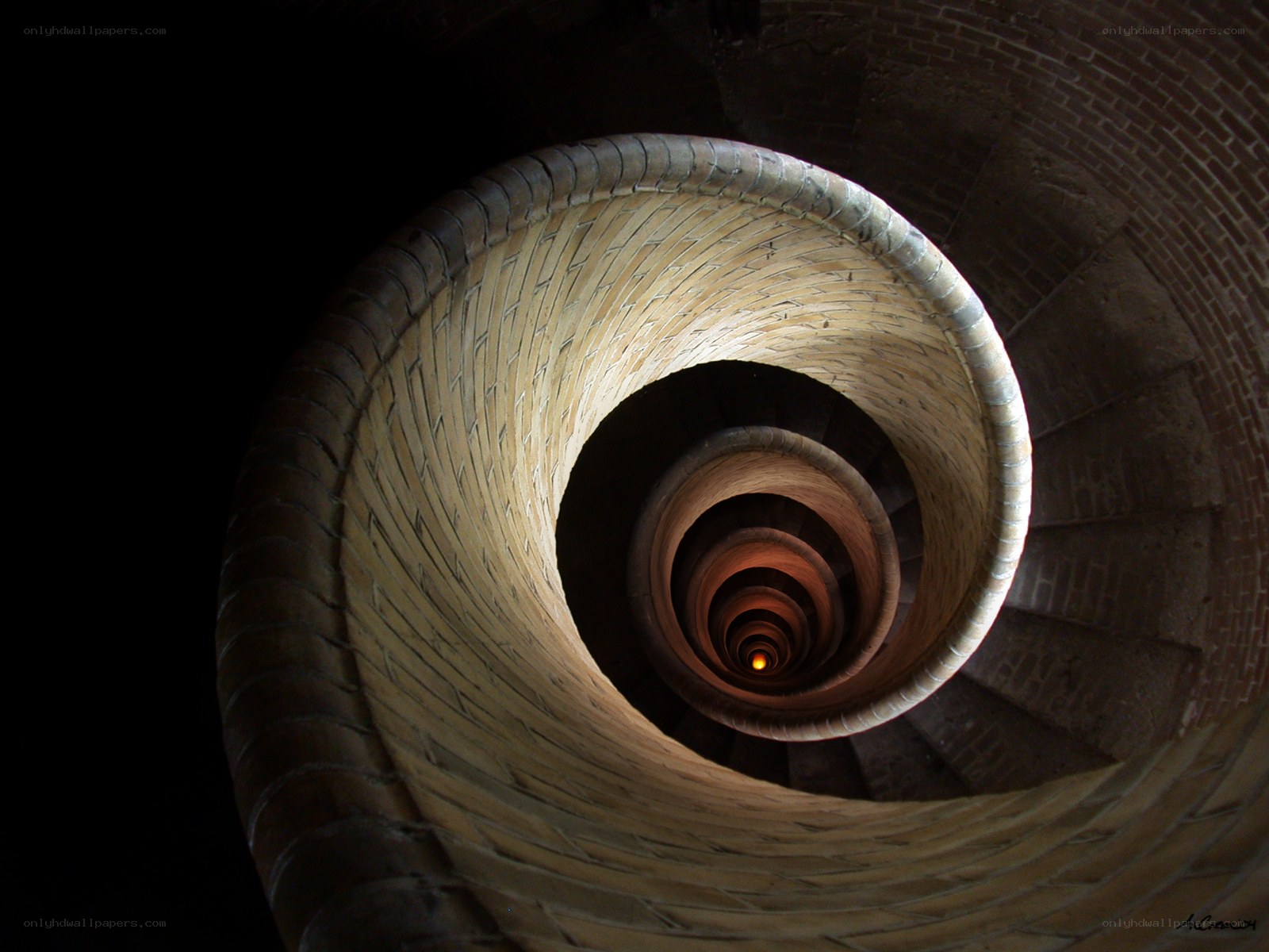 Spiral staircase tunnel view