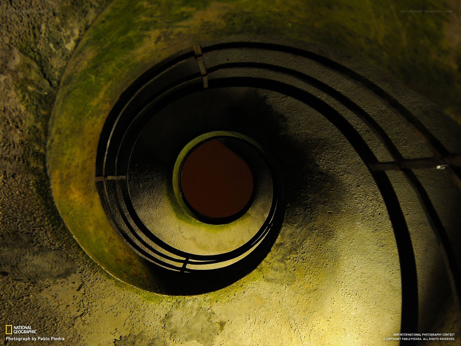Spiral staircase view from above