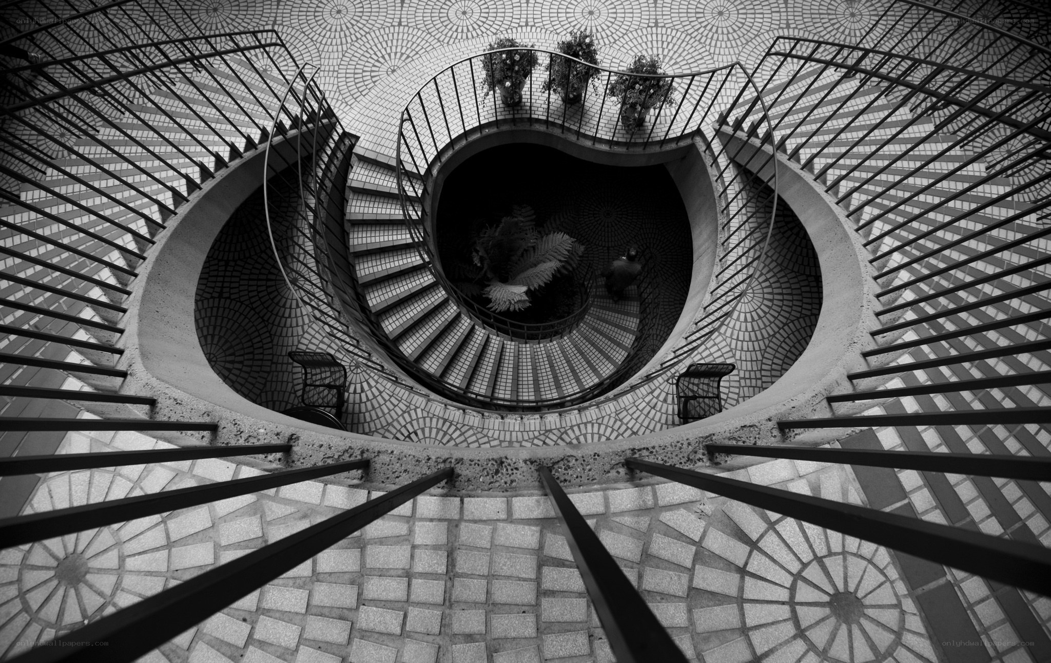 Spiral staircase viewed from above