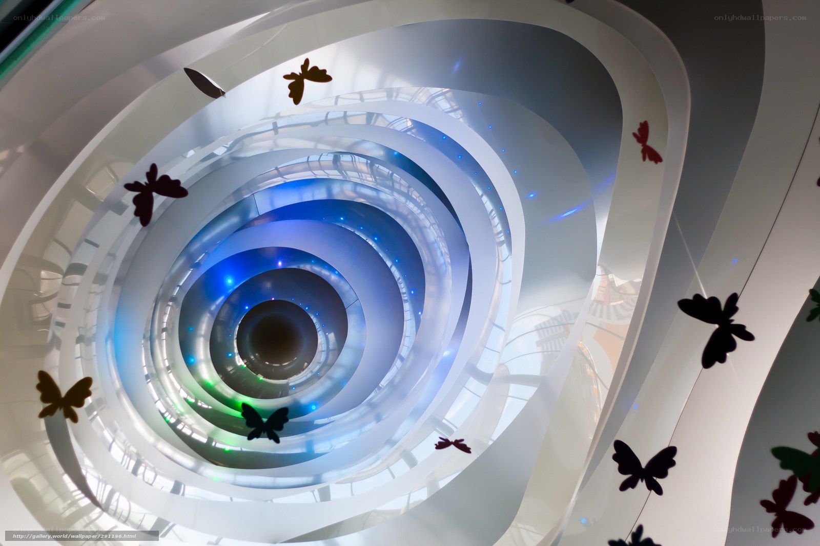 Spiral staircase with butterfly decorations