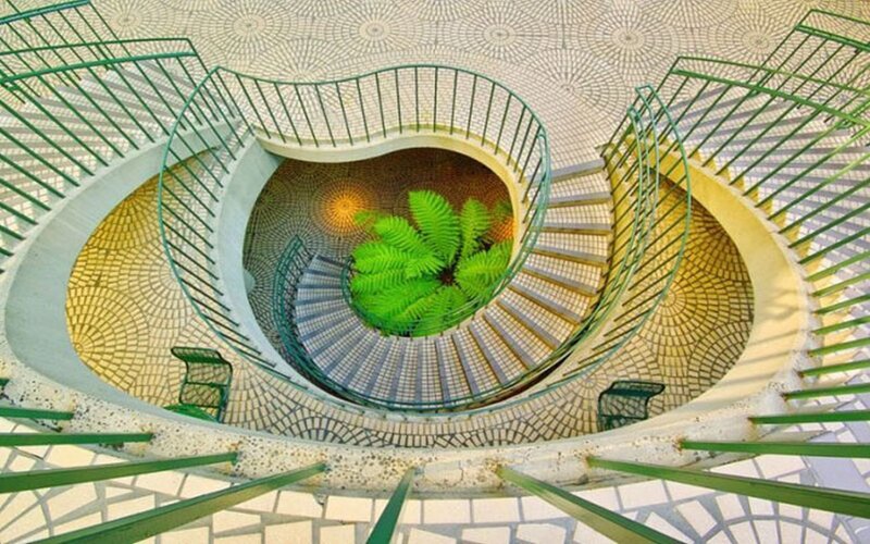 Spiral staircase with green plant