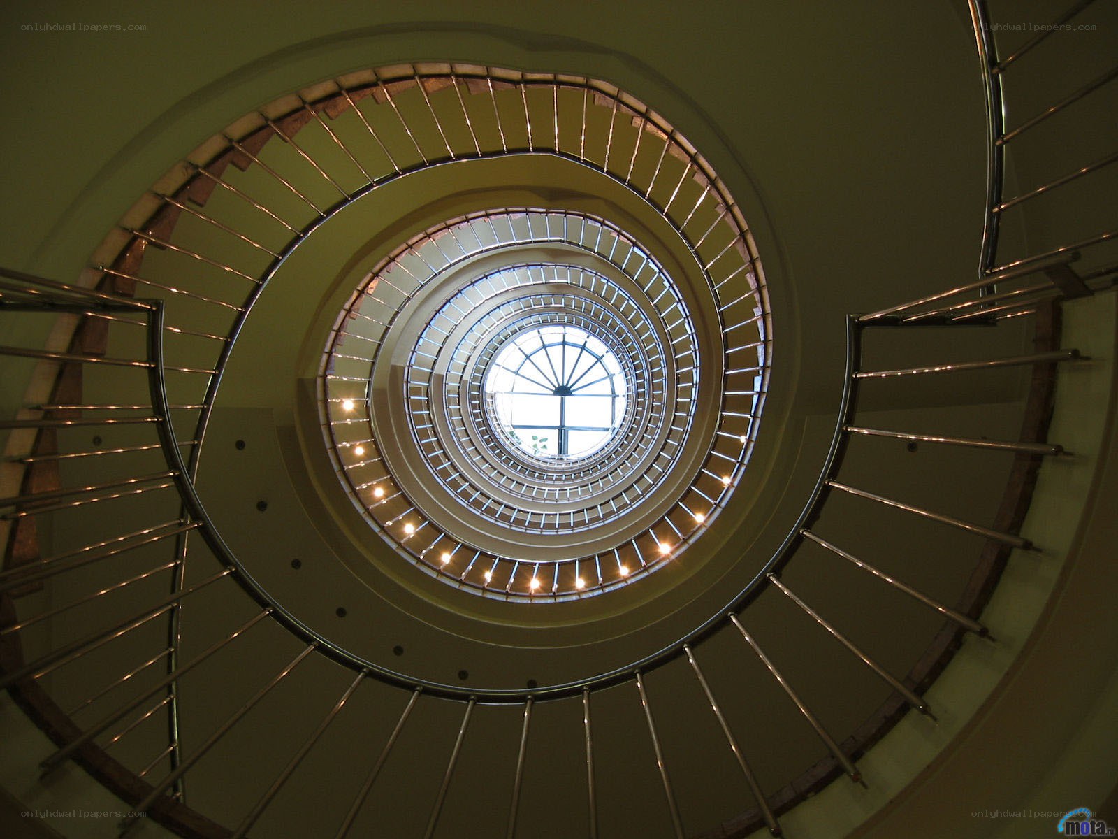 Spiral staircase with skylight