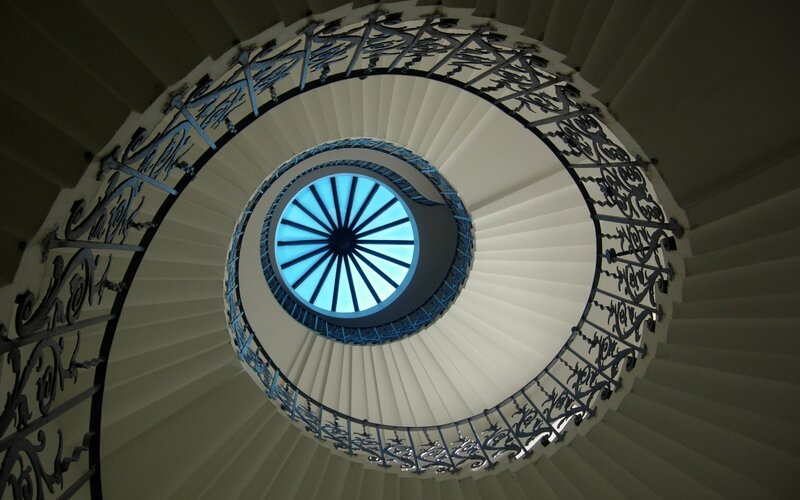 Spiral staircase with skylight