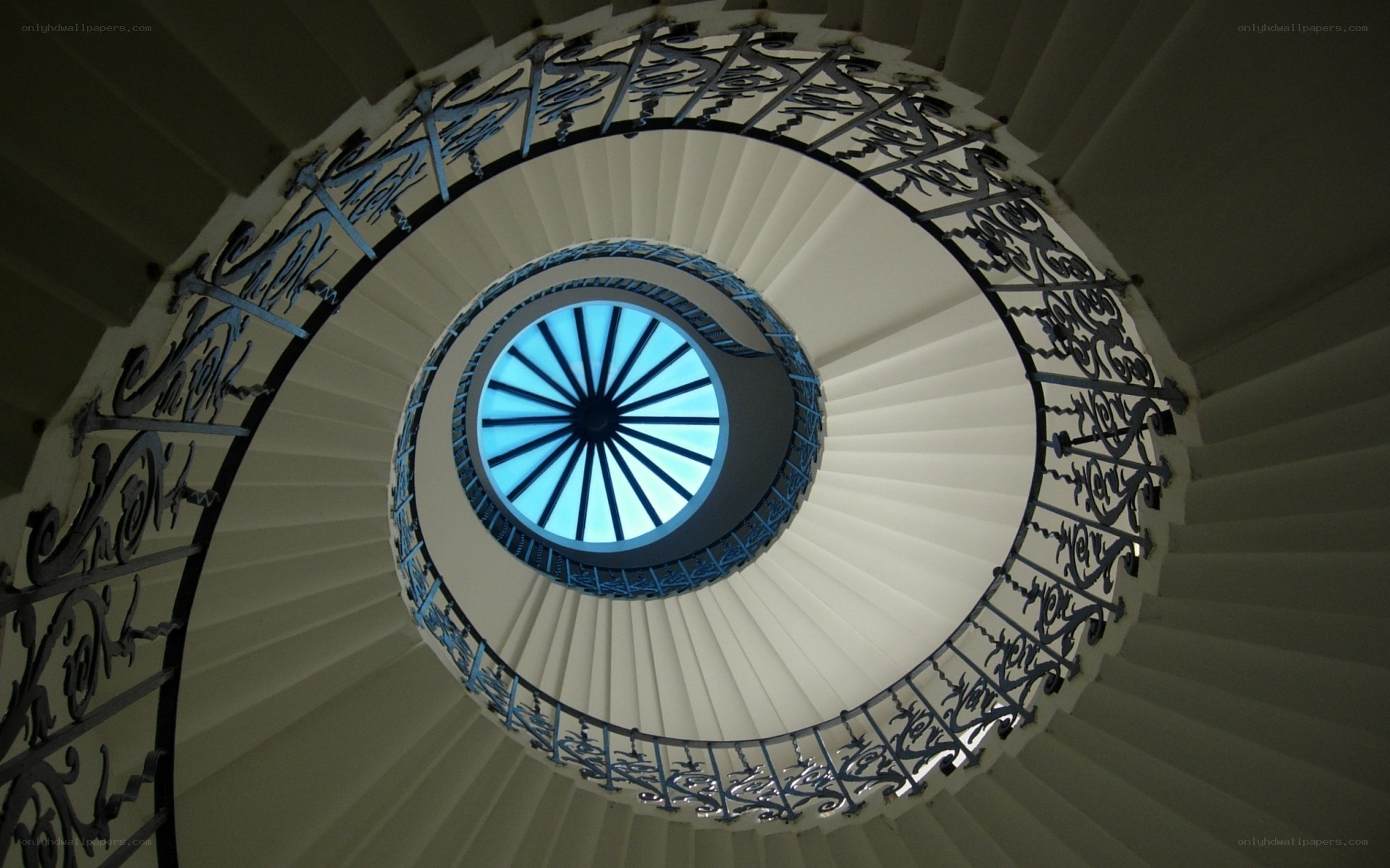 Spiral staircase with skylight