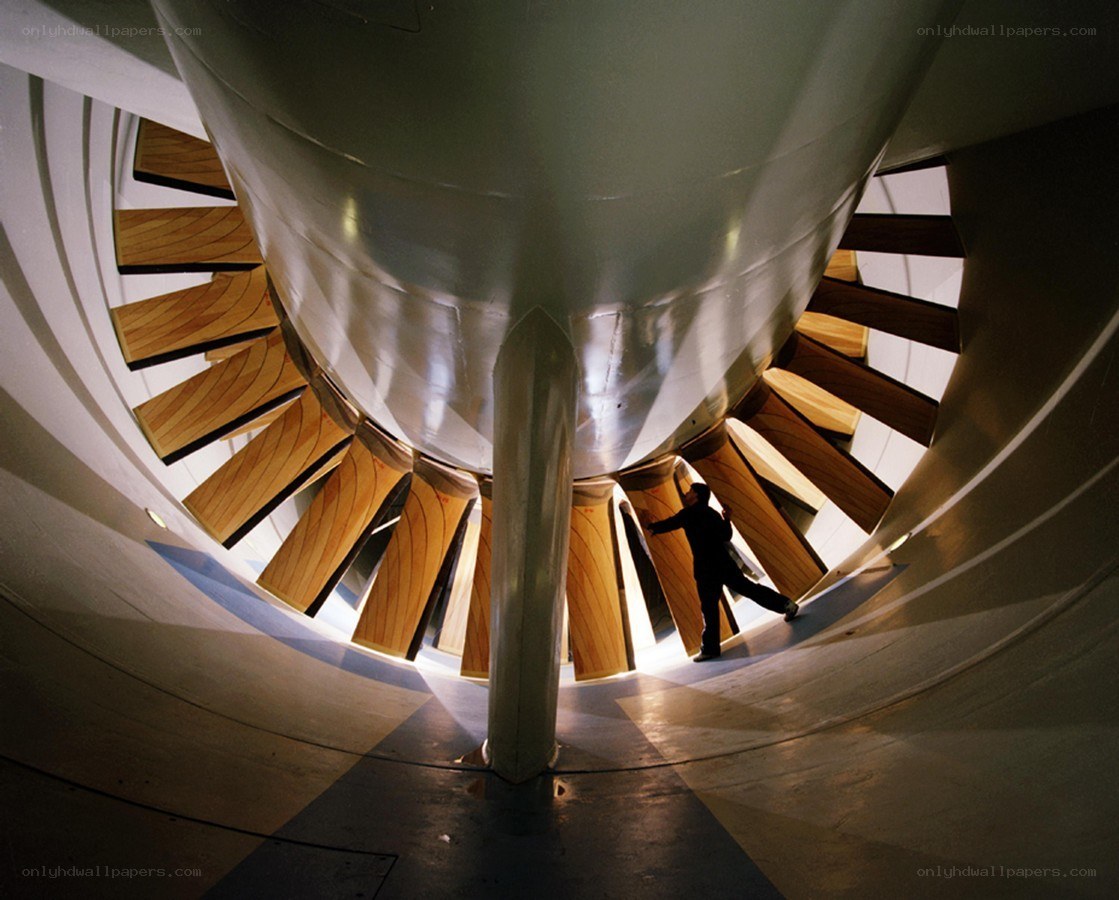 Spiral staircase with turbine