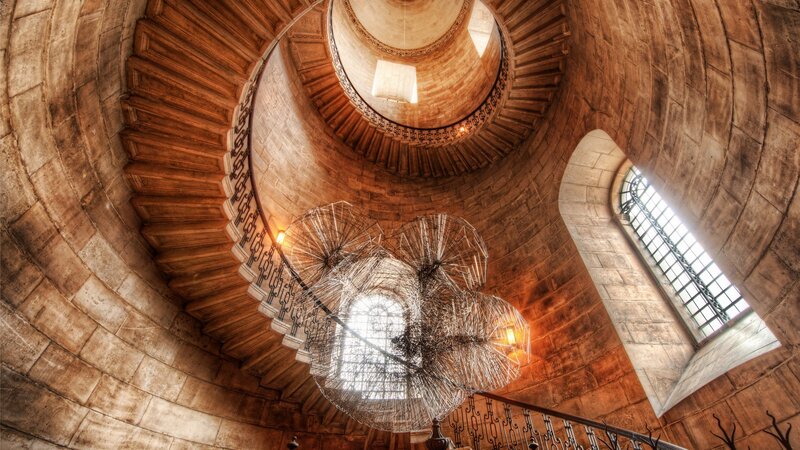 Spiral Stone Staircase — Brown, Dramatic