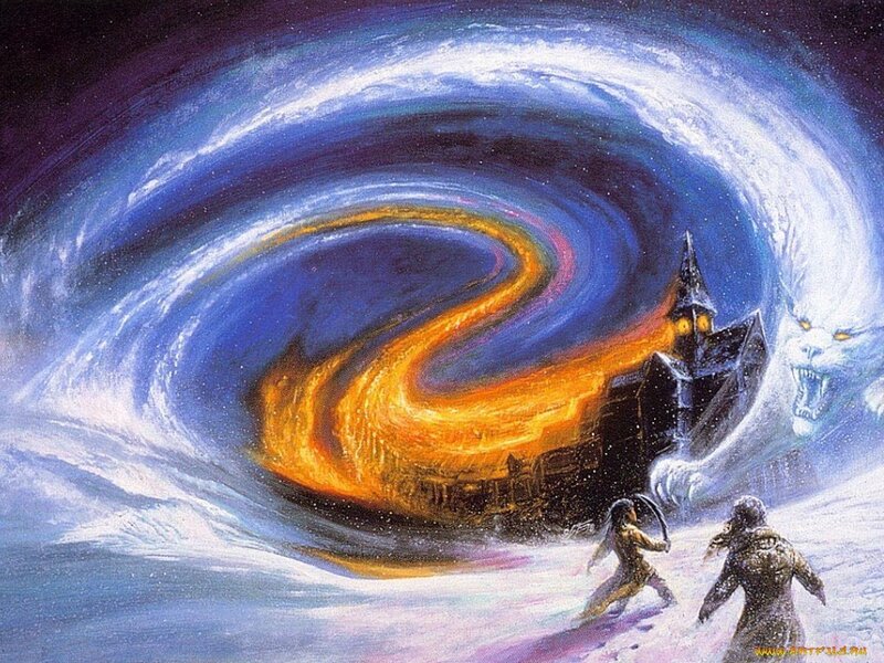 Spiral storm over a village