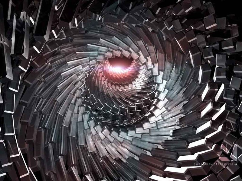 Spiral tunnel of glass blocks