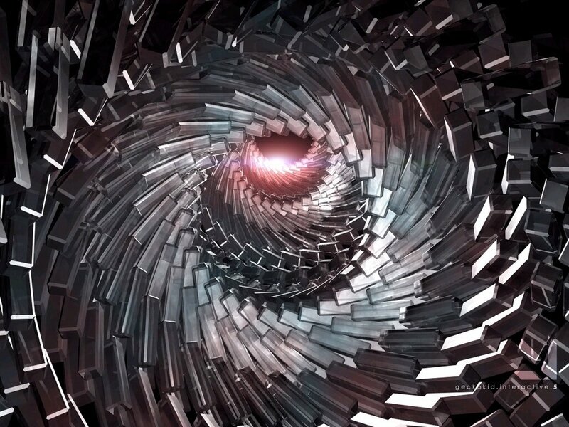 Spiral tunnel of glass blocks