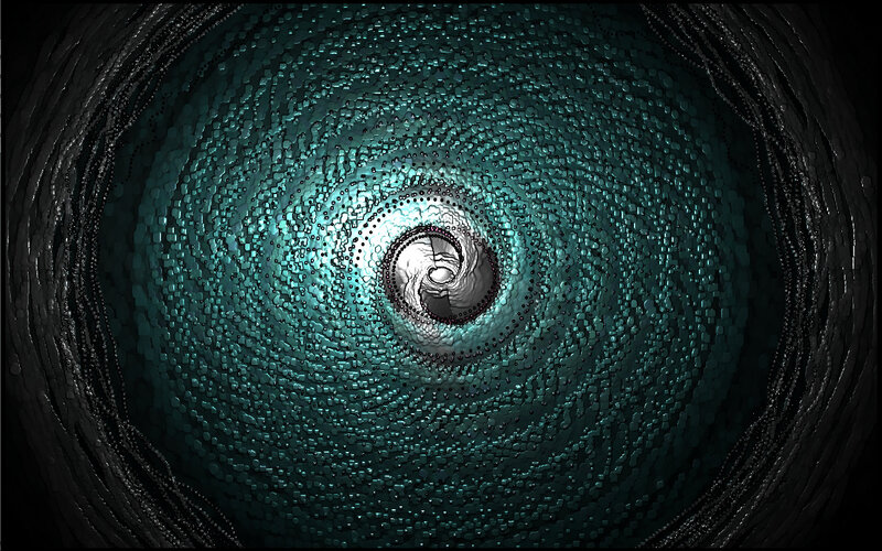 Spiral tunnel of teal cubes