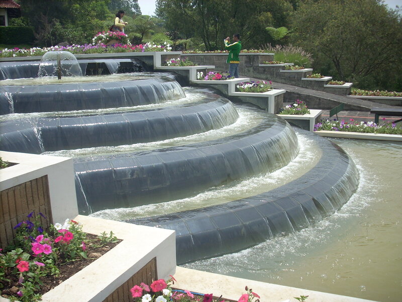 Spiral water fountain in garden